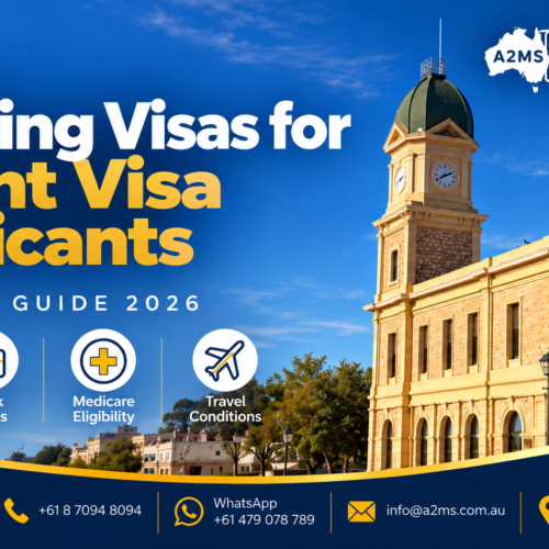 Bridging Visas for Parent Visa Applicants 2026 A2MS guide banner covering BVA and BVB, work rights, Medicare eligibility and travel conditions