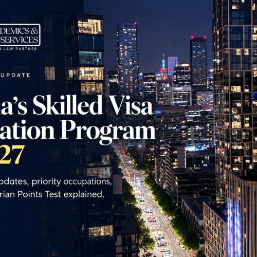 Victoria Skilled Visa Nomination Program 2026–27 – A2MS guide to the Victorian Points Test, priority occupations, nomination fees and subclass 190 and 491 visas. Background Melbourne photograph by Sunil Choudhary.